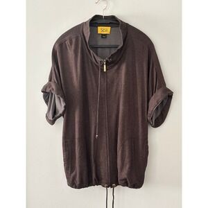 St John Spa Womens XL Brown Zip Up Mock Neck Short Sleeve Jacket Viscose Blend
